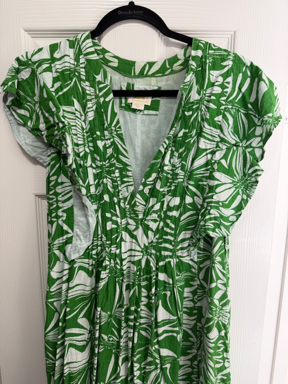 Anthropologie Green and White Floral Dress by Maeve